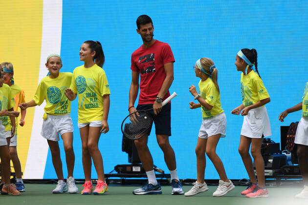 FLUSHING NY- AUGUST 24: Novak Djokovic is seen dancing with the stars of the net generation during Arthur Ashe Kids Day at the USTA Billie Jean King National Tennis Center on August 24, 2019 in Flushing Queens. Copyright: xMPI04x xMediaPunchx
