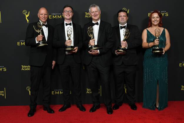 Bilder des Jahres 2019, Entertainment 09 September Entertainment Themen der Woche KW37 Entertainment Bilder des Tages 15 September 2019 - Los Angeles, California - Philip Clements, Harry Barnes, Stefan Henrix, Joe Beal, Anna Wright. 2019 Creative Arts Emmys Awards -- Press Room held at Microsoft Theater L.A. Live. Photo Credit: Birdie Thompson AdMedia 245021 2019-09-15 California Los Angeles Etats-Unis  Copyright: xAdMediax STAR_245021_224