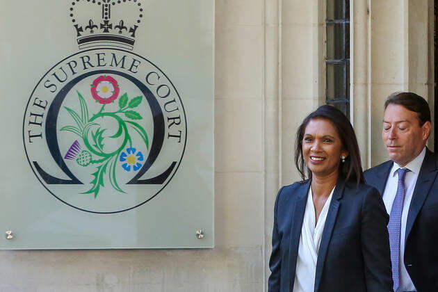 News Bilder des Tages September 19, 2019, London, UK, UK: London, UK. Businesswoman and political activist GINA MILLER leaves UK Supreme Court in London at the end of the three day appeal hearing in the multiple legal challenges against the Prime Minister Boris JohnsonÃ¢â‚¬â ¢s decision to prorogue Parliament ahead of a QueenÃ¢â‚¬â ¢s speech on 14 October. Since Tuesday 17 September, eleven instead of the usual nine Supreme Court justices have been hearing the politically charged claim that Boris Johnson acted unlawfully in advising the Queen to suspend parliament for five weeks in order to stifle debate over the Brexit crisis.Ã‚ It is the first time the Supreme Court has been summoned for an emergency hearing outside legal term time.Ã‚ Lady Hale, the first female president of the court who retires next January, has been preside the Brexit-related judicial r  - ZUMAl94_ 20190919_zaf_l94_040 Copyright: xDinendraxHariax