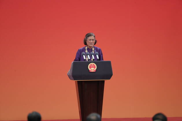 BEIJING, CHINA - SEPTEMBER 29: Thai Princess Maha Chakri Sirindhorn, awardee of the Friendship Medal, speaks during Presentation Ceremony For National Medals and National Honorary Titles at the Great Hall of the People on September 29, 2019 in Beijing, China.  Copyright: xVCGx CFP111251793774