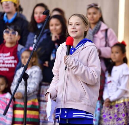 October 11, 2019, Denver, Colorado, USA: Environmental activist GRETA THUNBERG of Sweden speaks a Fridays for Future environmental protest at the Denver Civic Center. Thunberg gained notoriety after sailing across the Atlantic Ocean in a zero-emissions sailboat to speak at the United Nations Climate Action Summit. Denver USA  - ZUMAG AT 20191011_mda_p168_535 Copyright: xBobxPearsonx
