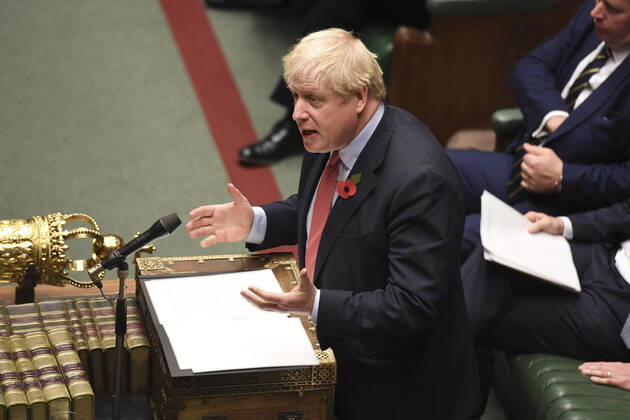 Bilder des Jahres 2019, News 10 Oktober News Bilder des Tages (191029) -- LONDON, Oct. 29, 2019 (Xinhua) -- British Prime Minister Boris Johnson speaks at the House of Commons in London, Britain, on Oct. 29, 2019. Britain looks set to hold the general election on Dec. 12 after lawmakers on Tuesday night voted to back it following months of Brexit deadlock. (Jessica Taylor UK Parliament Handout via Xinhua) HOC MANDATORY CREDIT: UK Parliament Jessica Taylor BRITAIN-LONDON-GENERAL ELECTION 