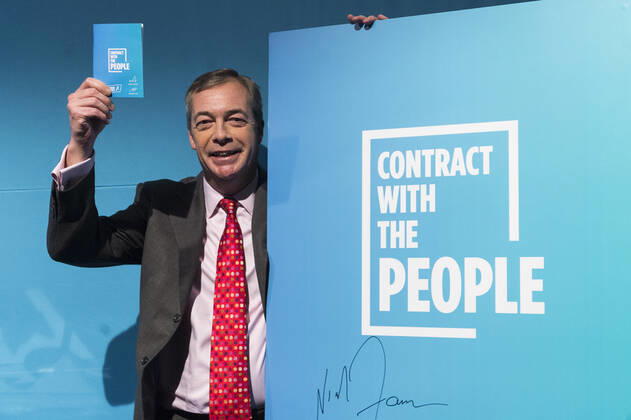 Bilder des Jahres 2019, News 11 November News Themen der Woche (191122) -- LONDON, Nov. 22, 2019 -- Brexit Party leader Nigel Farage attends an event to launch Brexit Party general election policies in London, Britain on Nov. 22, 2019. (Photo by Ray Tang Xinhua) BRITAIN-LONDON-BREXIT PARTY-GENERAL ELECTION POLICIES-LAUNCH HanxYan 