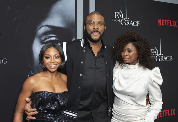 Netflix A Fall From Grace NYC premiere Bresha Webb, Tyler Perry, Crystal Fox attend premiere of Netflix A Fall From Grace at Metrograph New York New York United States Metrograph PhotographerxLevxRadin