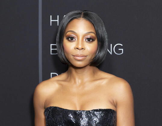 Netflix A Fall From Grace NYC premiere Bresha Webb wearing dress by Mary Katrantzou attends premiere of Netflix A Fall From Grace at Metrograph New York New York United States Metrograph PhotographerxLevxRadin