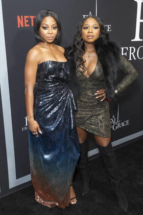 Netflix A Fall From Grace NYC premiere Bresha Webb and Naturi Naughton attend premiere of Netflix A Fall From Grace at Metrograph New York New York United States Metrograph PhotographerxLevxRadin