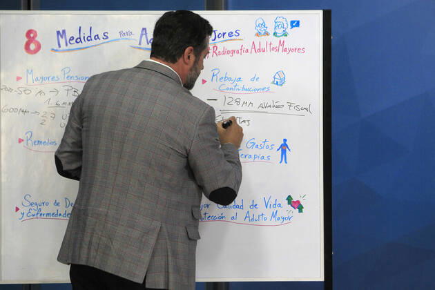 Santiago, 3 February 2020 The Minister of Social Development and the Family, Sebastian Sichel, together with the director of Senama, Pablo Pizarro, present the figures that leave the elderly as part of the 16 2 of the national population, they also give figures on dependency, health, quality of life and how the benefits are progressing to increase their income and decrease their expenses Jonnathan Oyarzu Copyright: JONNATHANxOYARZUN ATONxCHILE
