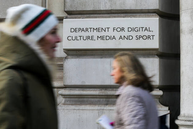 February 5, 2020, London, United Kingdom: People walk past The Department for Digital, Culture, Media and Sport building on Whitehall in London. London United Kingdom - ZUMAs197 20200205_zab_s197_018 Copyright: xDinendraxHariax