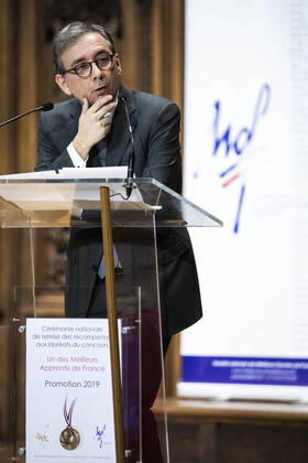 Paris, France, February 12th, 2020 - National Awards Ceremony for the Class of 2019 Winners of the competition Un des Meilleurs Apprentis de France - Rector of the Paris Academy Gilles Pecout  Copyright: xAlexisxSciardx