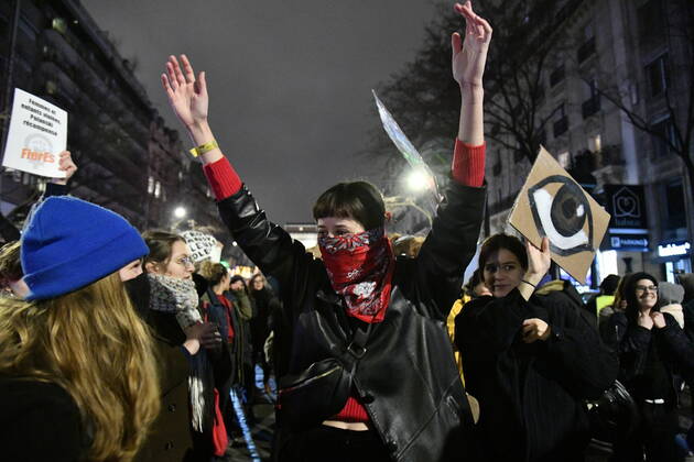 Tear gas is fired at the Demonstration of Women during the Cesar Awards ceremony to protest against the appointments of Roman Polanski.  JulienxMattiax xLexPictorium LePictorium_0225165