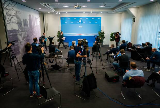 2020-04-03 14:30:55 DEN HAAG - Minister-president Mark Rutte tijdens de persconferentie na de ministerraad. ANP BART MAAT Copyright: xx x409248944x