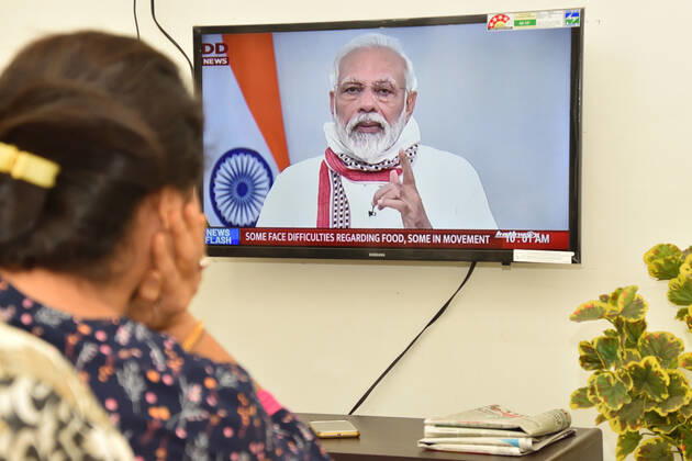 India: PM Modi extends lockdown till 3rd May 2020 Indian Prime Minister Narendra Modi addressing the nation today, the 21st day of the nationwide lockdown, at 10 am on Tuesday, 14th April, 2020 for 24 Minutes on the situation arising out of Novel Coronavirus (COVID-19) pandemic. This is his 4th address to the nation within a month related to the COVID-19 crisis. Following requests from states to extend the lockdown, PM Modi announced that the nationwide lockdown will continue till 3rd May, 2020. Kolkata West Bengal India Copyright: BiswarupxGanguly