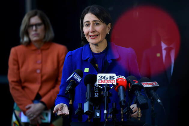 GLADYS BEREJIKLIAN CORONAVIRUS PRESSER, NSW Premier Gladys Berejiklian speaks to the media during a press conference in Sydney, Wednesday, April 15, 2020. ( NO ARCHIVING, EDITORIAL USE ONLY, NO USE IN BOOKS WITHOUT CONSENT SYDNEY NSW AUSTRALIA  Copyright: xJOELxCARRETTx 20200415001463544137