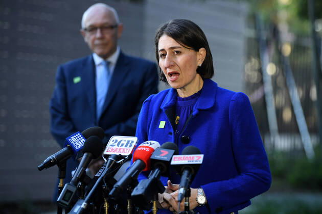 GLADYS BEREJIKLIAN CORONAVIRUS PRESSER, NSW Premier Gladys Berejiklian speaks to the media during a press conference in Sydney, Wednesday, April 15, 2020. ( NO ARCHIVING, EDITORIAL USE ONLY, NO USE IN BOOKS WITHOUT CONSENT SYDNEY NSW AUSTRALIA  Copyright: xJOELxCARRETTx 20200415001463544165