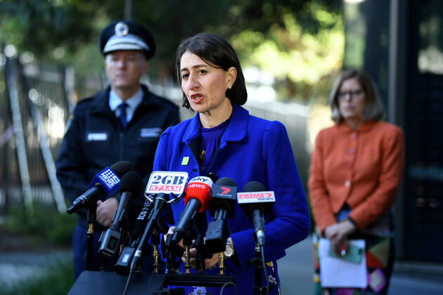 GLADYS BEREJIKLIAN CORONAVIRUS PRESSER, NSW Premier Gladys Berejiklian speaks to the media during a press conference in Sydney, Wednesday, April 15, 2020. ( NO ARCHIVING, EDITORIAL USE ONLY, NO USE IN BOOKS WITHOUT CONSENT SYDNEY NSW AUSTRALIA  Copyright: xJOELxCARRETTx 20200415001463544241