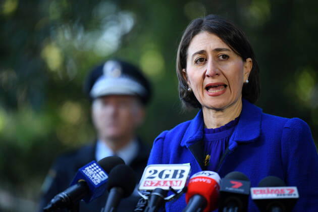 GLADYS BEREJIKLIAN CORONAVIRUS PRESSER, NSW Premier Gladys Berejiklian speaks to the media during a press conference in Sydney, Wednesday, April 15, 2020. ( NO ARCHIVING, EDITORIAL USE ONLY, NO USE IN BOOKS WITHOUT CONSENT SYDNEY NSW AUSTRALIA  Copyright: xJOELxCARRETTx 20200415001463544485