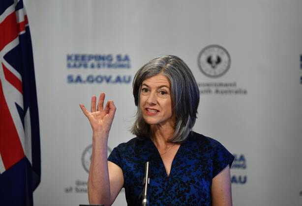 STEVEN MARSHALL COVID-19 PRESSER, South Australian chief public health officer Dr Nicola Spurrier speaks to the media in Adelaide, Wednesday, April 15, 2020. The Australian Government has announced even tighter restrictions around social gatherings, and boosted stimulus spending, in attempts to fight off the coronavirus and it s affects on the economy. ( NO ARCHIVING, EDITORIAL USE ONLY, NO USE IN BOOKS WITHOUT CONSENT ADELAIDE SA AUSTRALIA  Copyright: xDAVIDxMARIUZx 20200415001463580256