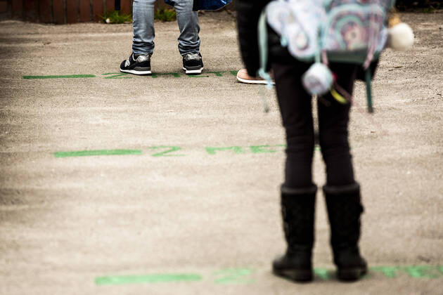 Stengaard Skole i Gladsaxe Kommune modtager de foerste elever efter genaabningen, onsdag den 15. april 2020.. , Denmark Copyright: ÓlafurxSteinarxRyexGestsson ÓlafurxSteinarxGestssonx COP103 spdk20200415-084448-L