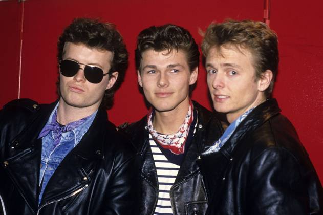 Magne Furuholmen, Morten Harket und Pal Waaktaar-Savoy von a-ha vor einem Konzert der Stay on these Roads -Tour im NEC. Birmingham, 25.03.1988