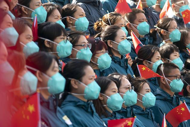 (200415) -- WUHAN, April 15, 2020 -- Medics from the Peking Union Medical College Hospital gather before leaving Wuhan, capital of central China s Hubei Province, April 15, 2020. The last medical assistance team started leaving Hubei Province Wednesday as the COVID-19 epidemic in the hard-hit province has been subdued. The medical team consisting of over 180 medical workers from the Peking Union Medical College Hospital arrived in the provincial capital of Wuhan on Jan. 26. ) CHINA-HUBEI-WUHAN-LAST MEDICAL ASSISTANCE TEAM-LEAVING (CN) XiongxQi 