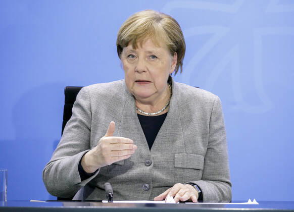 Bundeskanzlerin Angela Merkel, CDU, gibt nach einer Videokonferenz des Bundesregierung mit den Ministerpraesidenten, im Zusammenhang mit dem Coronavirus, eine Presseunterrichtung. Berlin, 15.04.2020 Berlin Deutschland