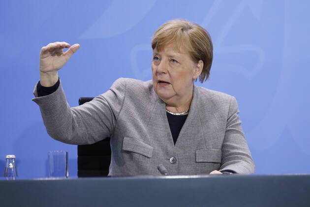 Bundeskanzlerin Angela Merkel, Deutschland, Berlin, Bundeskanzleramt, Pressekonferenz von Bundeskanzlerin Merkel im Anschluss an das Gespräch mit den Regierungschefinnen und -chefs der Länder im Zusammenhang mit dem Coronavirus , 15.04.2020