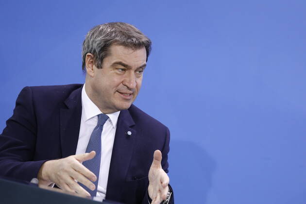 Markus Söder, Bayerischer Ministerpräsident, Deutschland, Berlin, Bundeskanzleramt, Pressekonferenz von Bundeskanzlerin Merkel im Anschluss an das Gespräch mit den Regierungschefinnen und -chefs der Länder im Zusammenhang mit dem Coronavirus , 15.04.2020