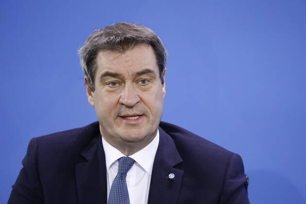 Markus Söder, Bayerischer Ministerpräsident, Deutschland, Berlin, Bundeskanzleramt, Pressekonferenz von Bundeskanzlerin Merkel im Anschluss an das Gespräch mit den Regierungschefinnen und -chefs der Länder im Zusammenhang mit dem Coronavirus , 15.04.2020