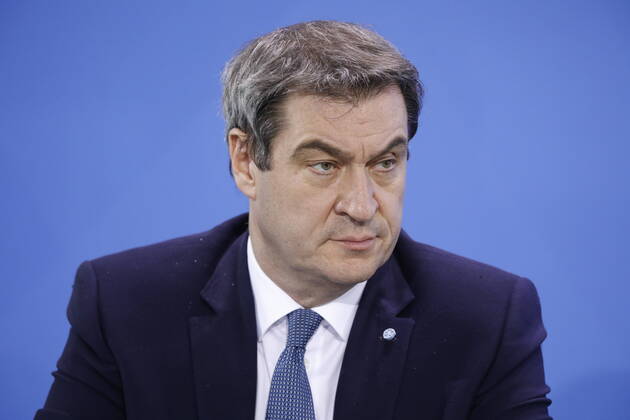 Markus Söder, Bayerischer Ministerpräsident, Deutschland, Berlin, Bundeskanzleramt, Pressekonferenz von Bundeskanzlerin Merkel im Anschluss an das Gespräch mit den Regierungschefinnen und -chefs der Länder im Zusammenhang mit dem Coronavirus , 15.04.2020