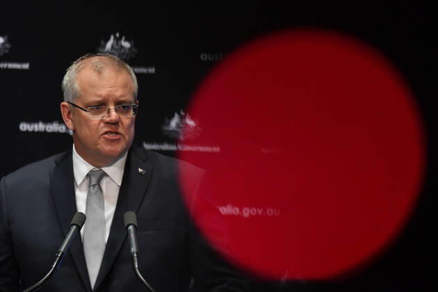 SCOTT MORRISON CORONAVIRUS UPDATE, Prime Minister Scott Morrison gives a coronavirus update at a press conference at Parliament House in Canberra, Thursday, April 16, 2020. ( NO ARCHIVING, EDITORIAL USE ONLY, NO USE IN BOOKS WITHOUT CONSENT Canberra ACT AUSTRALIA  Copyright: xMICKxTSIKASx 20200416001463732248