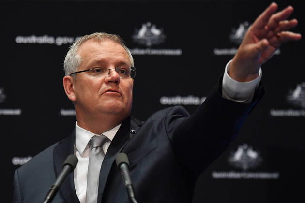 SCOTT MORRISON CORONAVIRUS UPDATE, Prime Minister Scott Morrison gives a coronavirus update at a press conference at Parliament House in Canberra, Thursday, April 16, 2020. ( NO ARCHIVING, EDITORIAL USE ONLY, NO USE IN BOOKS WITHOUT CONSENT Canberra ACT AUSTRALIA  Copyright: xMICKxTSIKASx 20200416001463732272