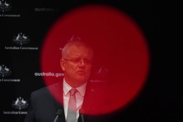 SCOTT MORRISON CORONAVIRUS UPDATE, Prime Minister Scott Morrison gives a coronavirus update at a press conference at Parliament House in Canberra, Thursday, April 16, 2020. ( NO ARCHIVING, EDITORIAL USE ONLY, NO USE IN BOOKS WITHOUT CONSENT Canberra ACT AUSTRALIA  Copyright: xMICKxTSIKASx 20200416001463732325