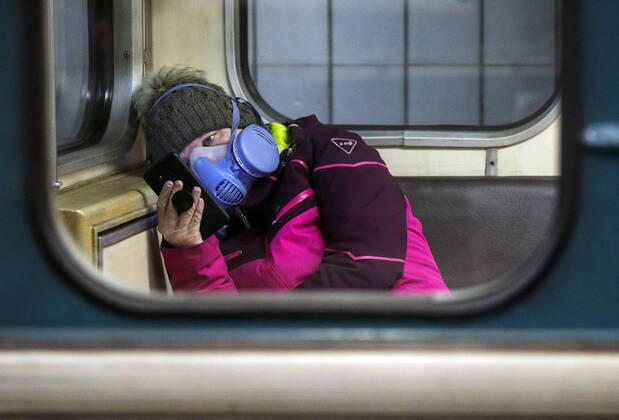 MOSCOW, RUSSIA - APRIL 16, 2020: A woman in a train at Rechnoi Vokzal Station of the Moscow Metro amid the self-isolation regime. Sergei Bobylev TASS  TS0D5ED6