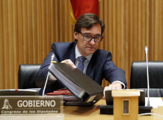 Spanish Health Minister, Salvador Illa, during his weekly appearance before the Health Commission to inform about the coronavirus situation at Parliament in Madrid, Spain, 16 April 2020. Spanish Health Minister appears before Health Commission at Parliament !ACHTUNG: NUR REDAKTIONELLE NUTZUNG!  Copyright: xBallesterosx GRAF1461 20200416-637226407270850919