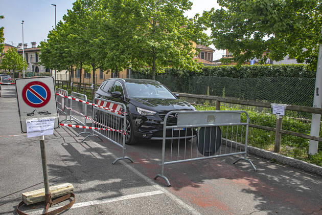 Caravaggio (Bergamo) Coronavirus - the Drive in tampons in the town are underway. the first patient is dr. Flavio Alborghetti director of PRESST BG West (Foto Sergio Agazzi Fotogramma, Bergamo - 2020-04-16) p.s. la foto e utilizzabile nel rispetto del contesto in cui e stata scattata, e senza intento diffamatorio del decoro delle persone rappresentate  Copyright: xFotox SergioxAgazzix xFOTOGRAMMAx