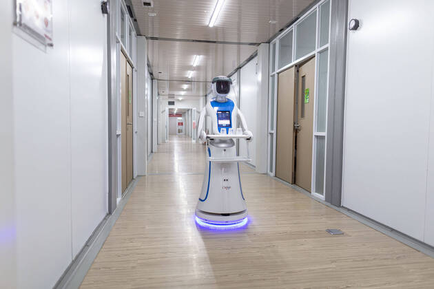 April 16, 2020, Jakarta, Jakarta, Indonesia: Jakarta, Indonesia, 16 April 2020 : Robots will be use to serve corona patient at New Hospital Pertamina Jaya in Jakarta. The Use of the robot will help health worker in reducing the possiblity of infected by the virus from the patient. Jakarta Indonesia - ZUMAh128 20200416_zap_h128_009 Copyright: xDonalxHusnix