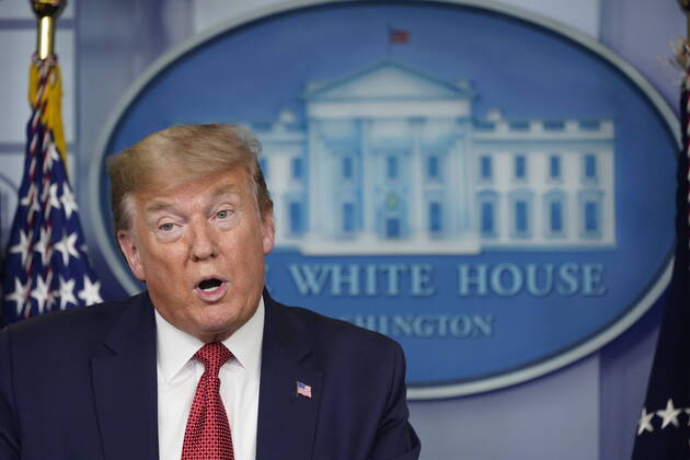 United States President Donald Trump speaks at the Coronavirus Task Force briefing the Brady Press Briefing Room at the White House in Washington, DC on Thursday, April 16, 2020. More than 31,000 have died in the United States due to the spreading of COVID-19.  WAX20200416153 CHRISxKLEPONIS