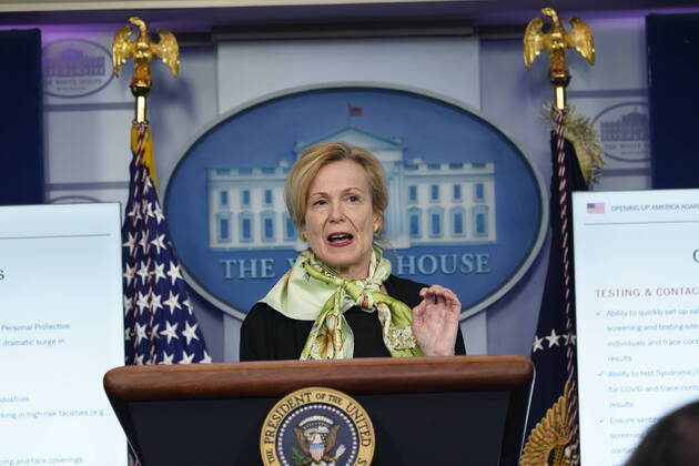 April 16, 2020, Washington, District of Columbia, USA: Dr. Deborah L. Birx, White House Coronavirus Response Coordinator participates in a news briefing with members of the Coronavirus Task Force at the White House in Washington, DC on April 16, 2020 Washington USA - ZUMAs152 20200416_zaa_s152_036 Copyright: xChrisxKleponisx
