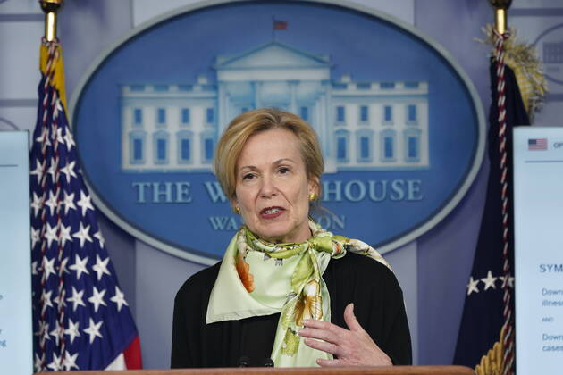April 16, 2020, Washington, District of Columbia, USA: Dr. Deborah L. Birx, White House Coronavirus Response Coordinator makes remarks as she participates in a news briefing with members of the Coronavirus Task Force at the White House. .Credit: Pool via CNP Washington USA - ZUMAs152 20200416_zaa_s152_050 Copyright: xChrisxKleponisx