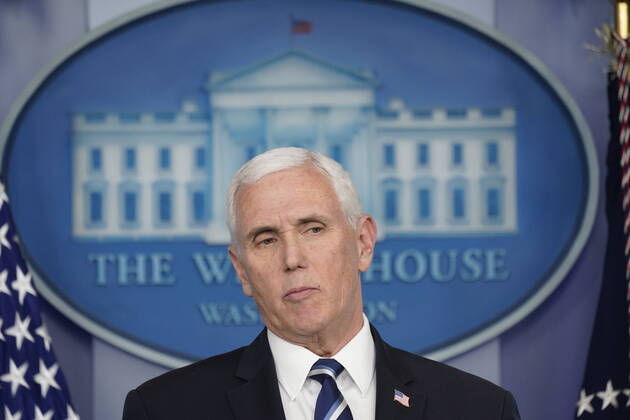 April 16, 2020, Washington, District of Columbia, USA: United States Vice President Mike Pence makes remarks as he participates in a news briefing with members of the Coronavirus Task Force at the White House in Washington, DC on April 16, 2020. .Credit: Pool via CNP Washington USA - ZUMAs152 20200416_zaa_s152_052 Copyright: xChrisxKleponisx