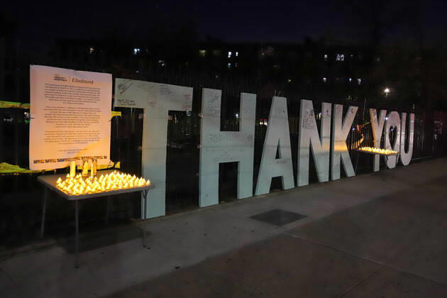 April 16, 2020, New York, New York, United States: Candlelight vigil at the Elmhurst Hospital Center in Queens, New York, during a COVID-19 coronavirus pandemic in the United States. New York United States - ZUMAv122 20200416_zap_v122_095 Copyright: xWilliamxVolcovx