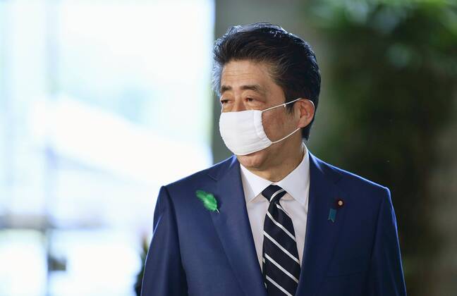 Japan PM Abe Japanese Prime Minister Shinzo Abe is pictured at his office in Tokyo on April 17, 2020. 