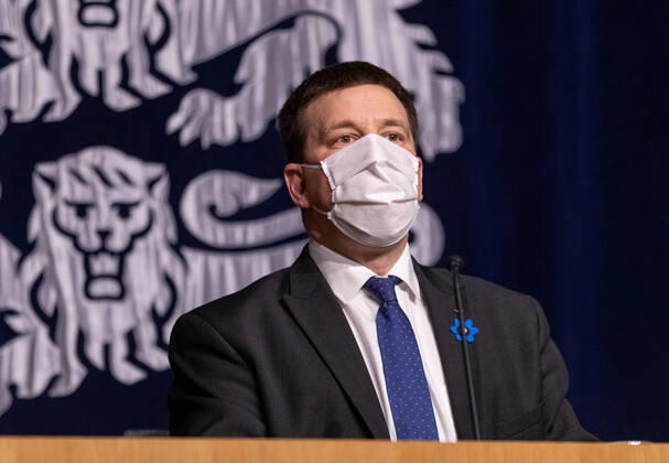 Tallinn, 16.04.2020 The government s press conference which attended by Minister of Finance Martin Helme, Prime Minister Jüri Ratas and Minister of Foreign Affairs Urmas Reinsalu Restrictions introduced for the emergency situation will continue for May and June. In the picture Jüri Ratas. FOTO: Mihkel Maripuu Postimees TALLINN HARJUMAA ESTONIA  Copyright: xMIHKELxMARIPUUx