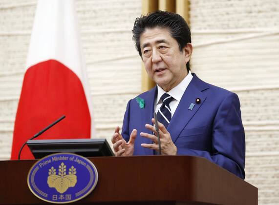 Japan PM Abe on coronavirus situation Japanese Prime Minister Shinzo Abe speaks at a press conference in Tokyo on April 17, 2020, about his decision to expand the state of emergency to the entire nation over the coronavirus crisis. 