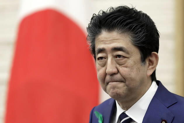 April 17, 2020, Tokyo, Japan: Shinzo Abe, Japan s prime minister, pauses during a news conference at the prime minister s official residence in Tokyo, Japan, on Friday, April 17, 2020. Tokyo Japan - ZUMAz114 20200417_zih_z114_003 Copyright: xPOOLx