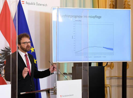 Wien 17.04.2020, Bundeskanzleramt, Wien, AUT, Akutelle Entwicklungen zur Coronaerkrankung in Oesterreich, Pressekonferenz zum Thema Schrittweise Normalisierung im Gesundheitsbereich, im Bild Herwig Ostermann (Geschaeftsfuehrer der Gesundheit Oesterreich) Herwig Ostermann (Geschaeftsfuehrer der Gesundheit Oesterreich) during a press conference on the subject Gradual normalisation in the health sector of Austrian Goverment about the Coronavirus Pandemie at the Bundeskanzleramt in Wien, Austria on 2020 04 17.