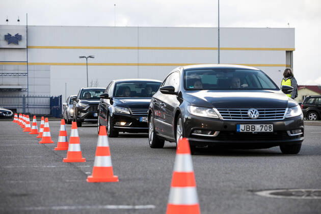 2020-04-17 Vilnius Lithuania. Drive-in cinema opens in Vilnius during quarantine. No more two people allowed in one car, it is forbidden to open car windows. Vilnius Lithuania  Copyright: xJuliusxKalinskasx drive in cinema vilnius auto