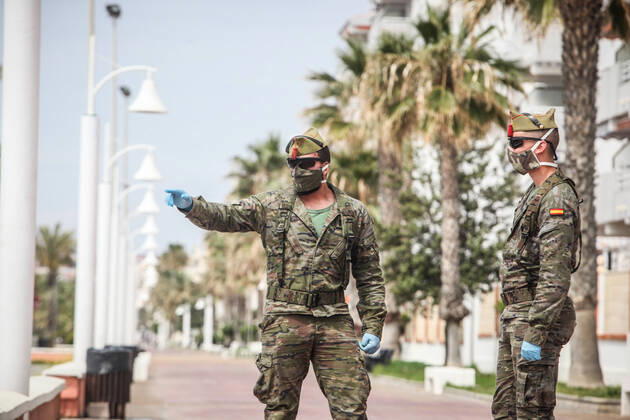 April 17, 2020: April 17, 2020 (Malaga) The lightweight group of Ronda cavalry of the third of the Legion is carrying out the tasks of surveillance in the town of RincoÂ³n de la Victoria by rural areas, streets and beaches. - ZUMAc161 20200417_zap_c161_001 Copyright: xLorenzoxCarnerox