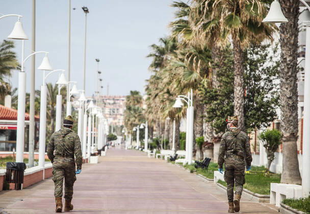 April 17, 2020: April 17, 2020 (Malaga) The lightweight group of Ronda cavalry of the third of the Legion is carrying out the tasks of surveillance in the town of RincoÂ³n de la Victoria by rural areas, streets and beaches. - ZUMAc161 20200417_zap_c161_015 Copyright: xLorenzoxCarnerox