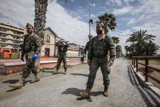 April 17, 2020: April 17, 2020 (Malaga) The lightweight group of Ronda cavalry of the third of the Legion is carrying out the tasks of surveillance in the town of RincoÂ³n de la Victoria by rural areas, streets and beaches. - ZUMAc161 20200417_zap_c161_007 Copyright: xLorenzoxCarnerox